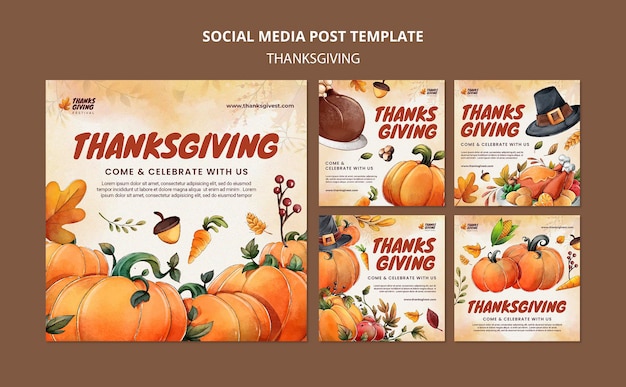 Watercolor thanksgiving social media posts pack