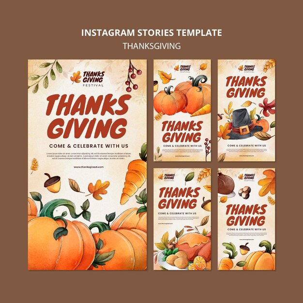 Watercolor thanksgiving social media stories pack