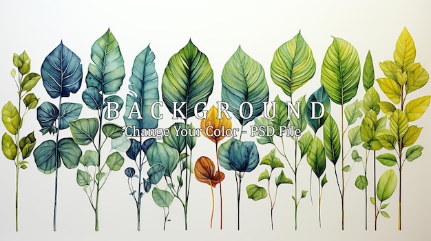 Free PSD watercolor tropical leaves set on white background