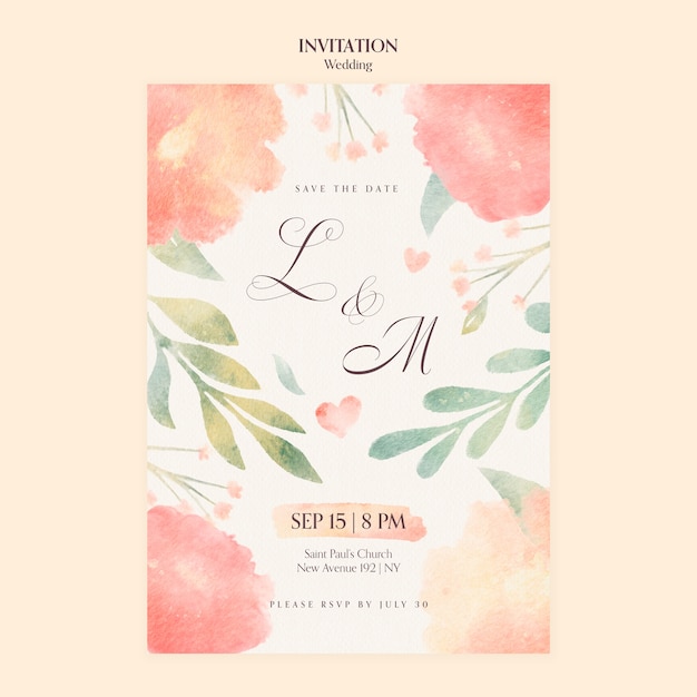 Free PSD watercolor wedding celebration invitation