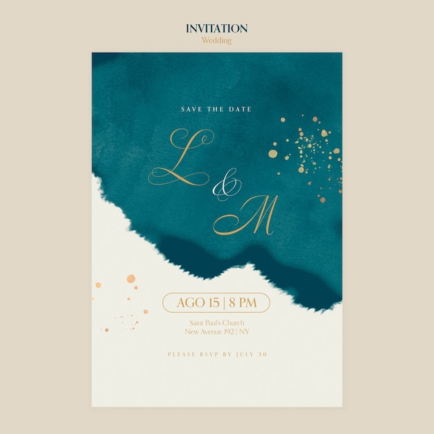 Free PSD watercolor wedding celebration invitation