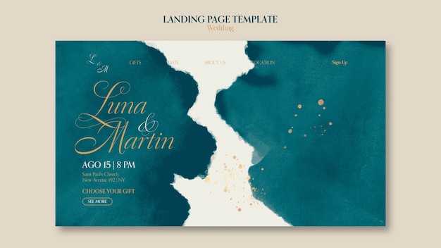 Free PSD watercolor wedding celebration landing page template