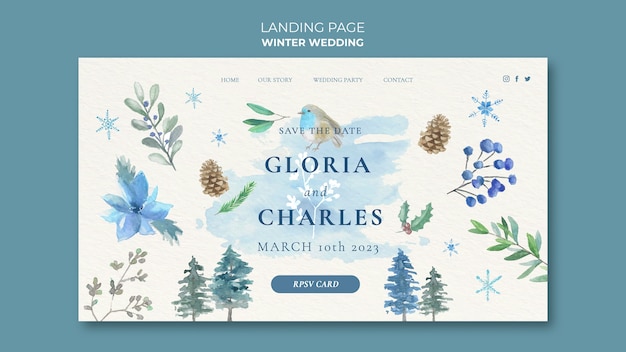 Free PSD watercolor wedding celebration landing page