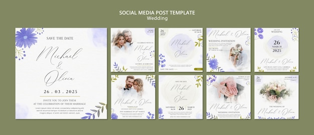 Free PSD watercolor wedding design instagram template