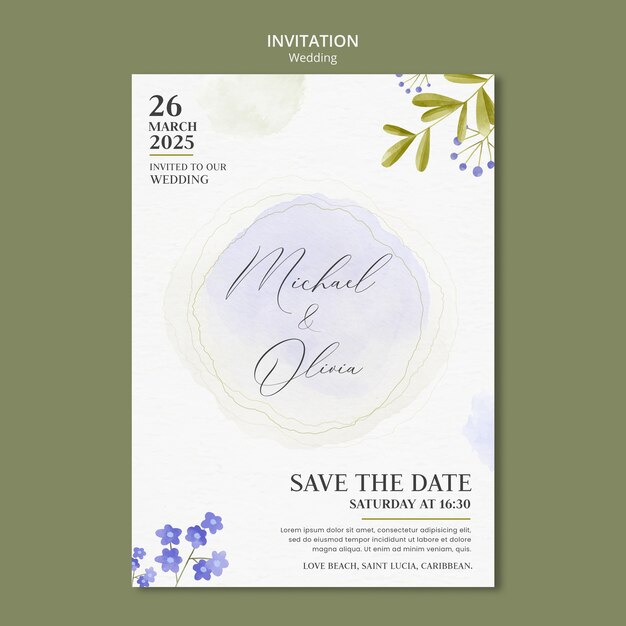 Watercolor wedding design invitation template