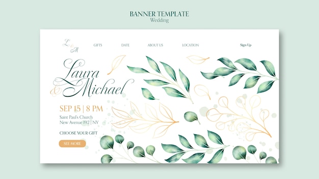 Free PSD watercolor wedding landing page template