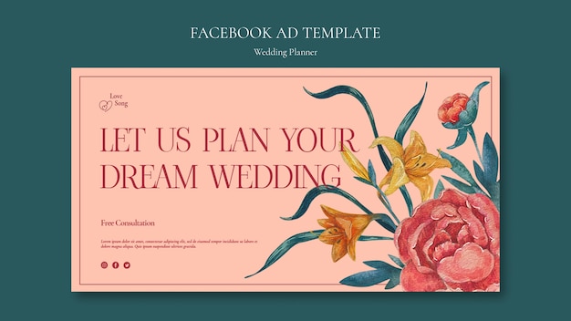 Free PSD watercolor wedding planner facebook ad template