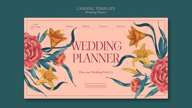 Watercolor wedding planner landing page template