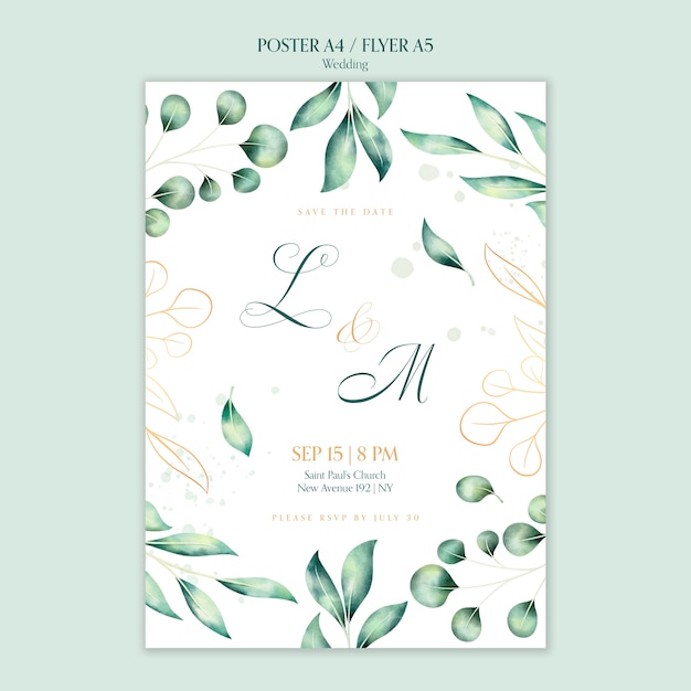 Free PSD watercolor wedding vertical poster template