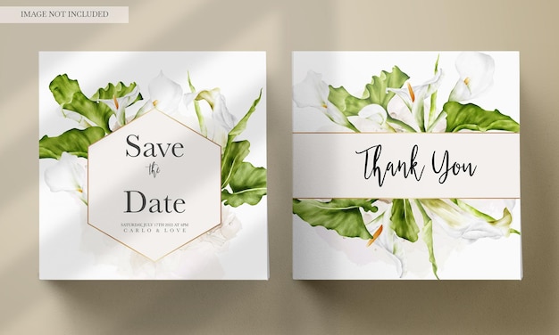 Free PSD watercolor white calla lily flower invitation card template