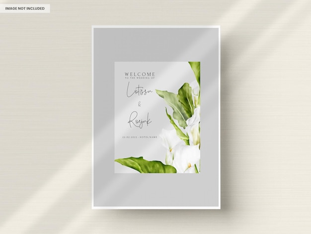 Free PSD watercolor white calla lily flower invitation card template