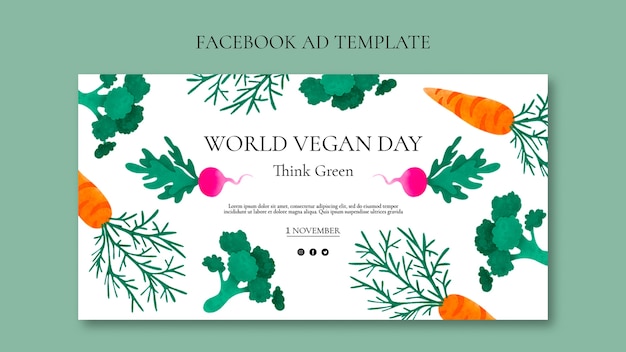 Watercolor world vegan day facebook template