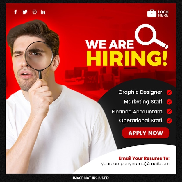 Free PSD we are hiring job vacancy square banner or social media post template