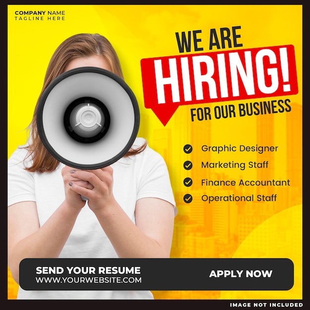 Free PSD we are hiring job vacancy square banner or social media post template