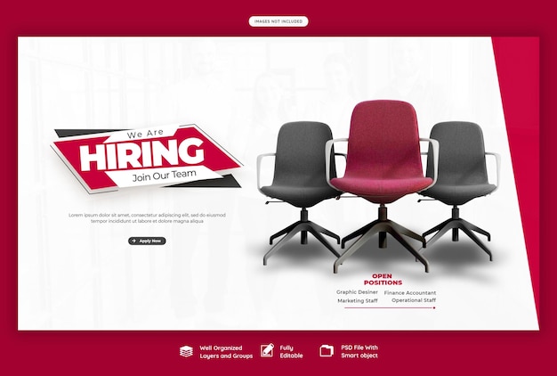 Free PSD we are hiring job vacancy web banner or hero image template