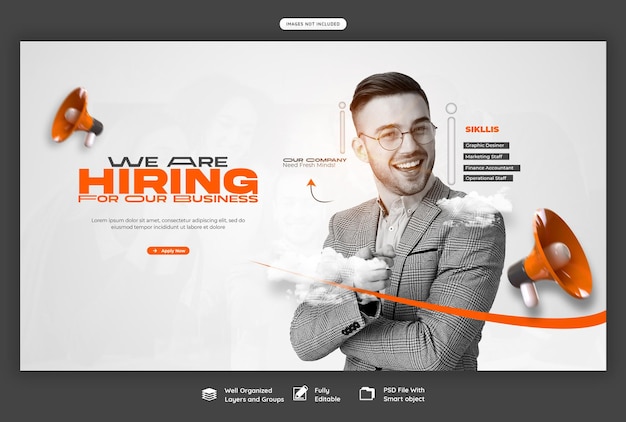 Free PSD we are hiring job vacancy web banner or hero image template