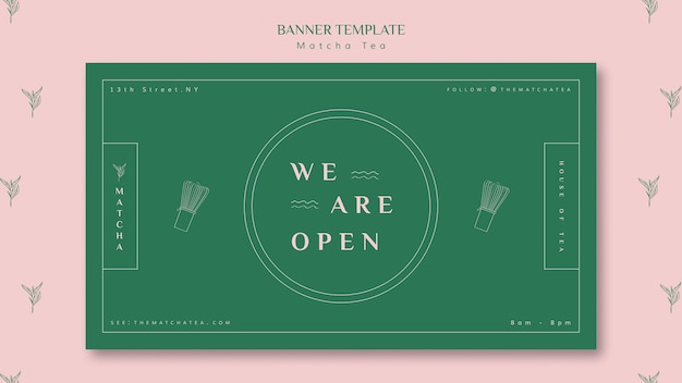 Free PSD we are open matcha tea shop banner template