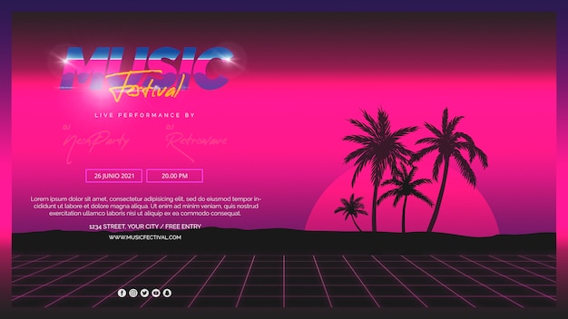 Free PSD web banner template for 80s music festival