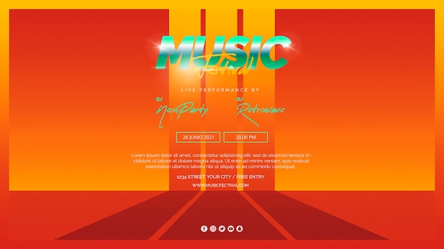 Free PSD web banner template for 80s music festival