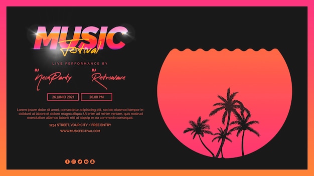 Free PSD web banner template for 80s music festival