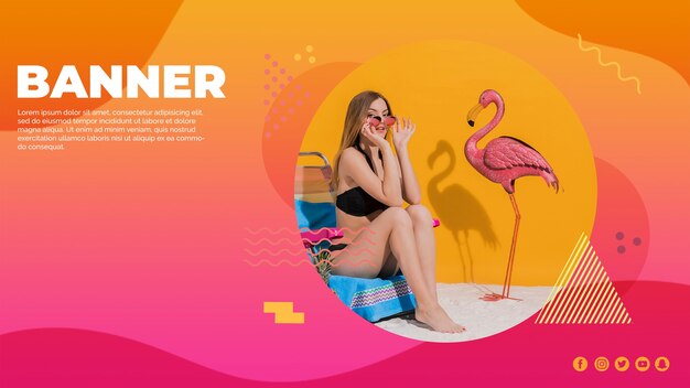 Web banner template in memphis style with summer concept