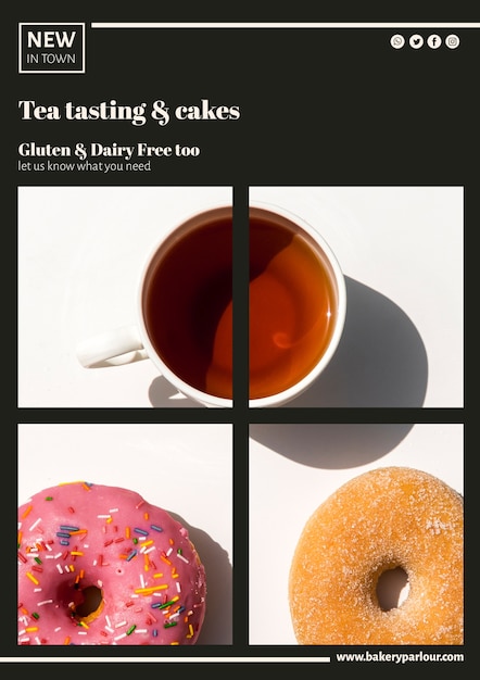 Free PSD web template for tea with doughnuts promotion