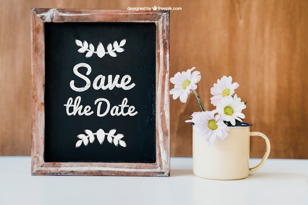 Free PSD wedding decoration with cup and slate