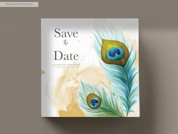 Free PSD wedding invitation card with beautiful floral and peacock feather