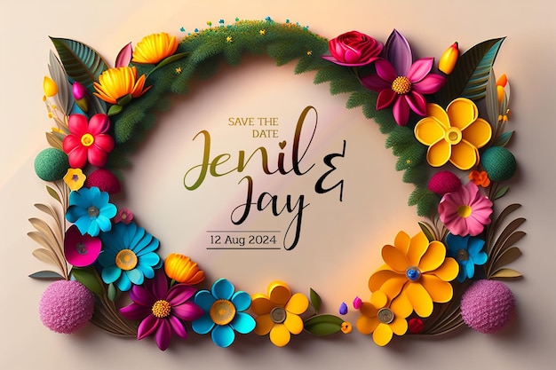 Free PSD wedding invitation greeting cards 3d floral frames