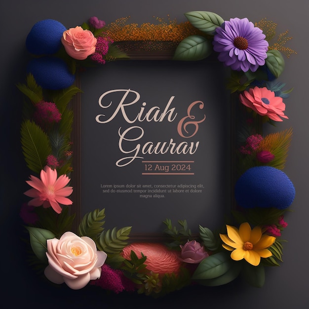 Free PSD wedding invitation greeting cards 3d floral frames