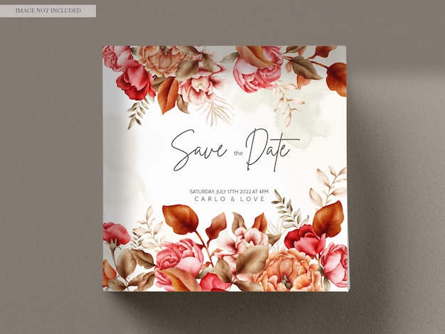 Free PSD wedding invitation template with elegant watercolor browns roses