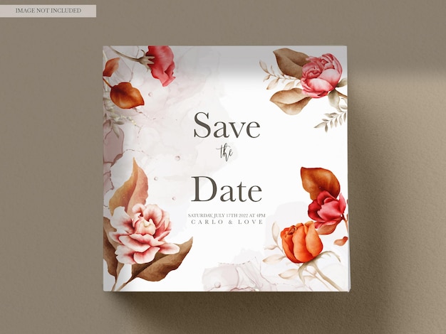 Free PSD wedding invitation template with elegant watercolor browns roses