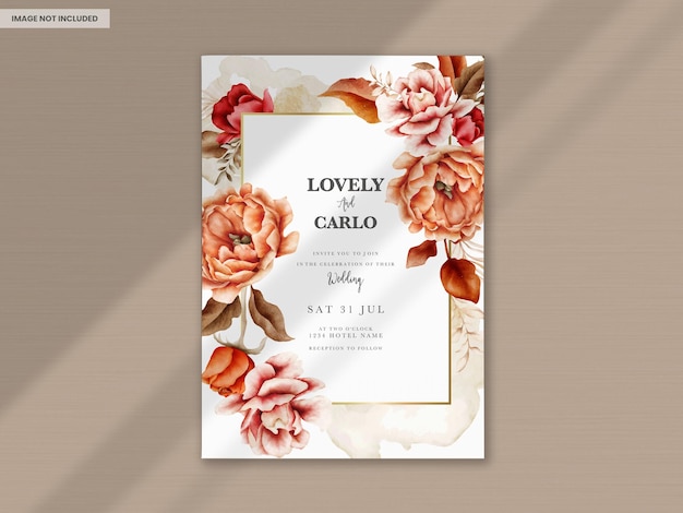 Free PSD wedding invitation template with elegant watercolor browns roses