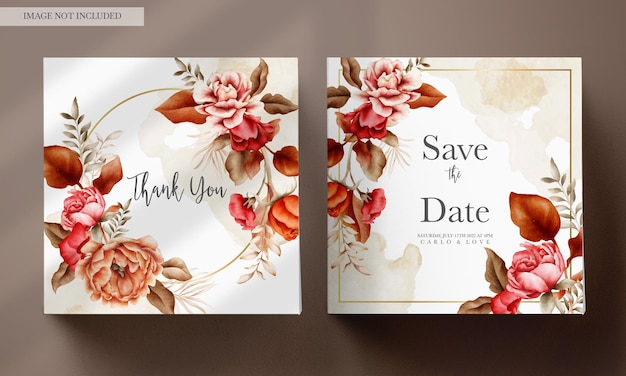 Free PSD wedding invitation template with elegant watercolor browns roses