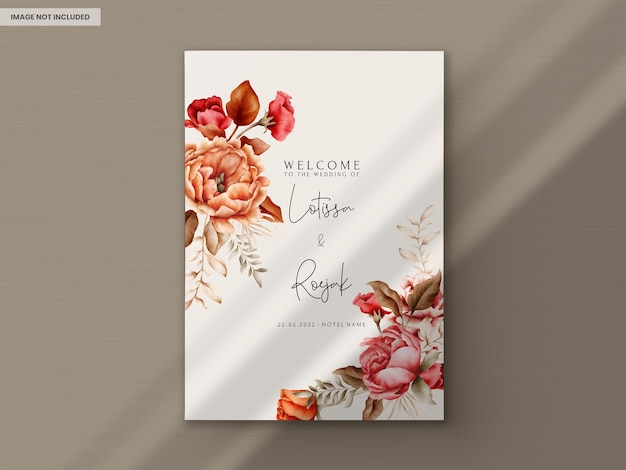 Free PSD wedding invitation template with elegant watercolor browns roses