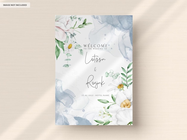 Free PSD wedding invitation template with white flower