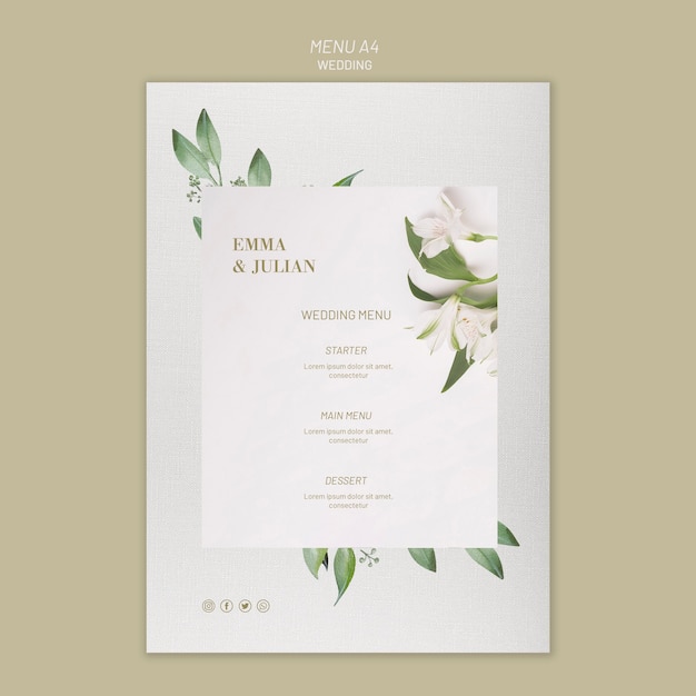 Wedding menu template concept