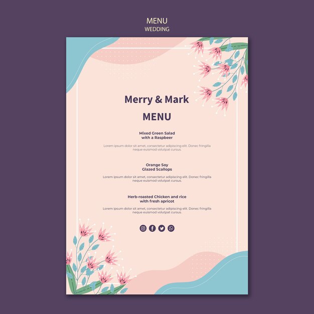 Wedding menu template theme