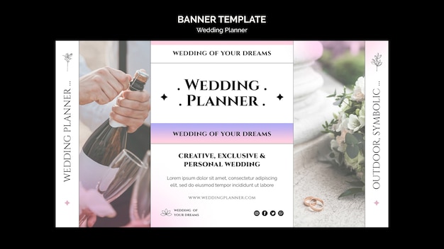 Free PSD wedding planner horizontal banner template with gradient pastel colors