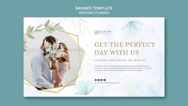 Free PSD wedding planner horizontal banner template with watercolor floral design