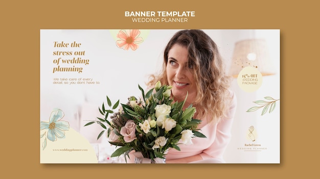 Free PSD wedding planner horizontal banner template with watercolor floral design