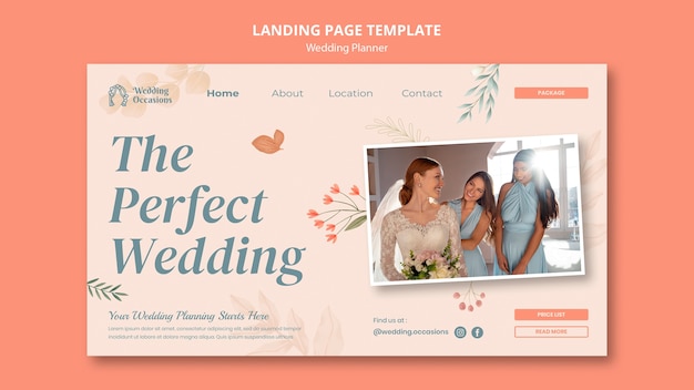 Wedding planner landing page template with watercolor floral design