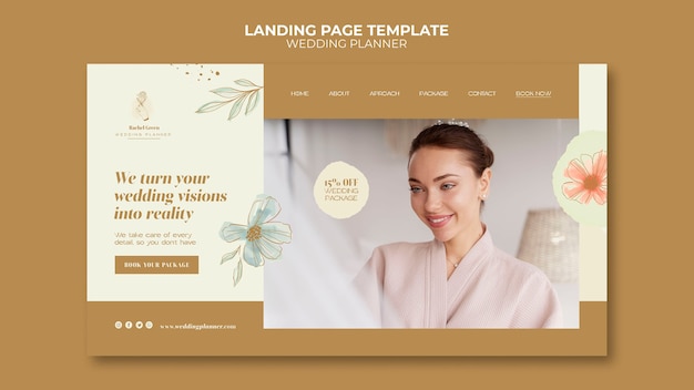 Free PSD wedding planner landing page template with watercolor floral design