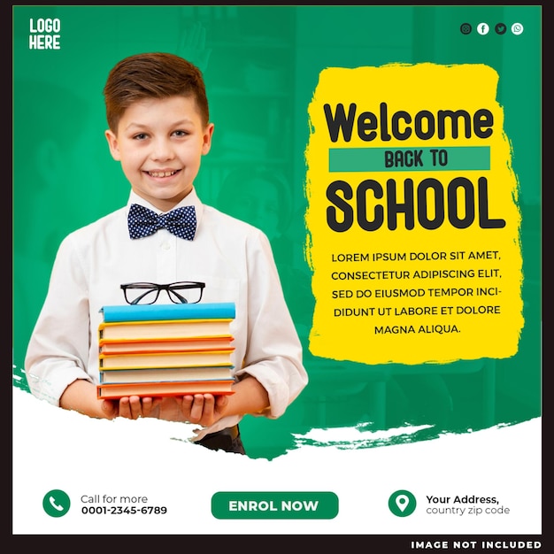 Free PSD welcome back to school social media design