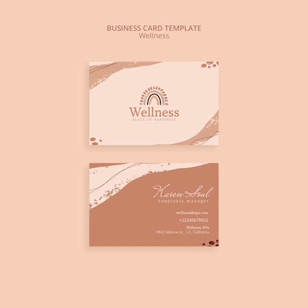 Wellness horizontal business card template with boho design