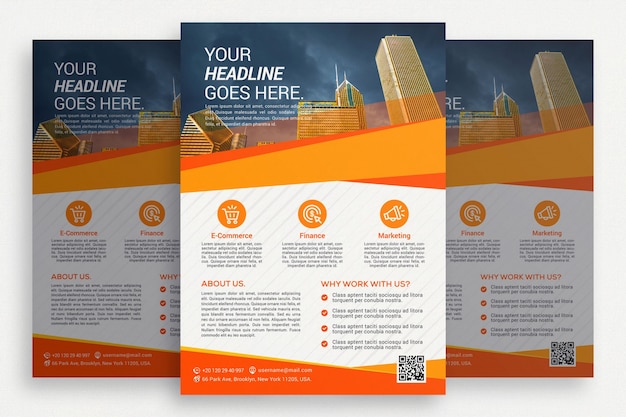 White business brochure with orange details