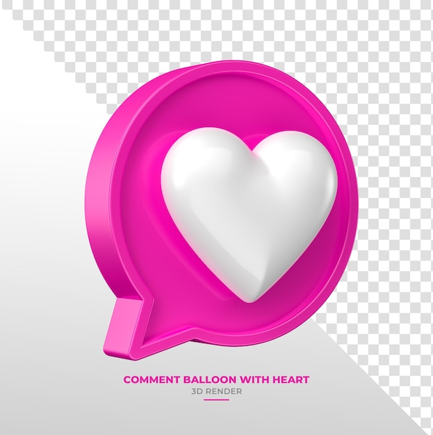 Free PSD white heart inside pink chat bubble for breast cancer awareness campaign in 3d elements