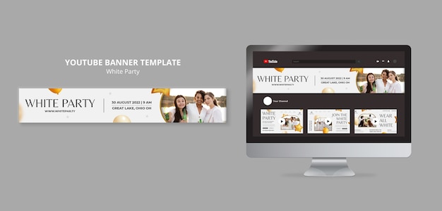 White party youtube banner template with balloons