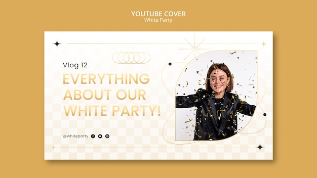 Free PSD white party youtube cover template with golden design