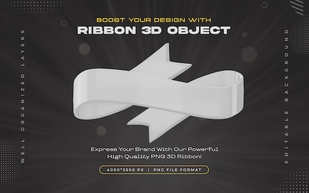 Free PSD white ribbon icon isolated 3d render illustration